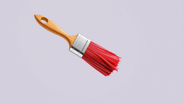 Red paintbrush floating on a light background
