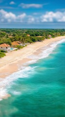 Tranquil Tropical Beach Paradise: Aerial View of Turquoise Waters and White Sand Shores