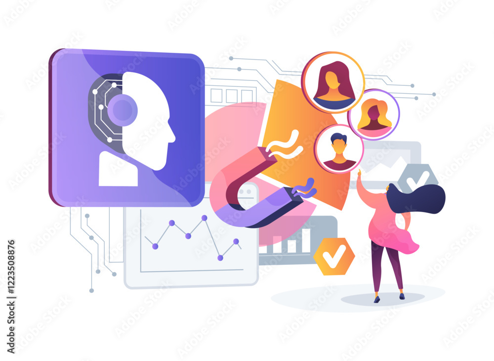 Poster ai-powered customer segmentation abstract concept vector illustration.