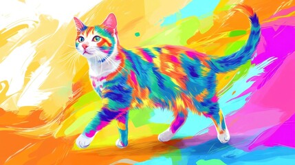 Vibrant Rainbow Cat in Abstract Artistic Style