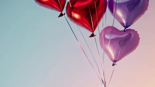 Colorful heart-shaped balloons floating against a light background, perfect for celebrations of love and affection