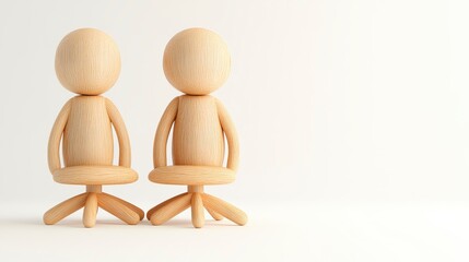 Two Textured Figures Sitting in Office Chairs on White Background: Minimalist 3D Render