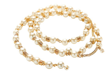 Obraz premium Elegant pearl necklace adorned with gold accents captured in soft lighting showcasing its delicate beauty isolated on transparent background