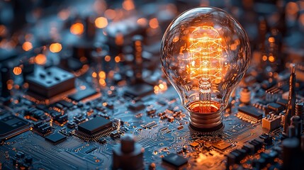 Illuminating Innovation: A Glowing Lightbulb on a Circuit Board