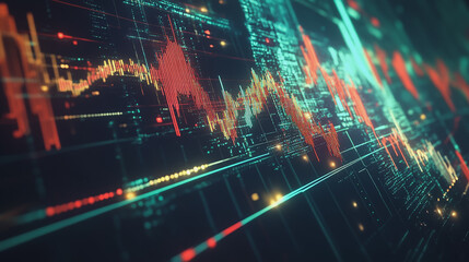 Abstract black background with Colorful charts and graphs with statistics to innovative analyze business potential and forecast future development of companies growth.