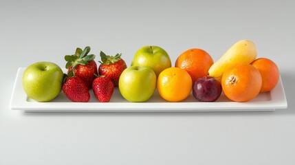 Vibrant Assortment of Fresh Fruits on White Platter, Colorful and Healthy Food Photography