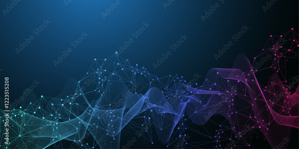Poster Global network connection banner design template idea. Header social network communication in the global business concept. Internet technology. Big data visualization. Vector illustration