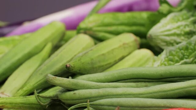 Vibrant and Fresh Assortment of Colorful Vegetables Accompanied by Spicy Chili Peppers okra 