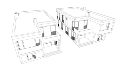 Linear view of house architectural concept vector illustration