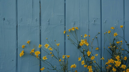 yellow flowers on a blue wooden background