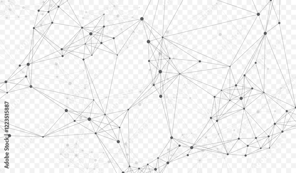 Leinwandbilder Abstract dynamic motion lines and dots connection background with plexus effect. Digital streaming background, wave flow. Dotted plexus stream background. Futuristic tech vector illustration