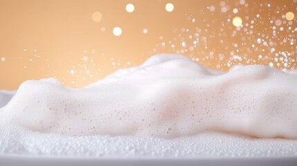 Obraz premium Effervescent foam on textured surface with sparkling bokeh