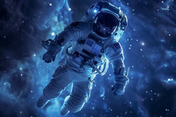 Portrait of Astronaut Posing in a Space Suit During a Spacewalk Mission on a Spaceship. Neural network ai generated