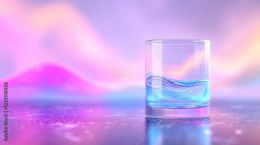 Canvas Prints vibrant gradient background with glass of sparkling blue liquid on reflective surface