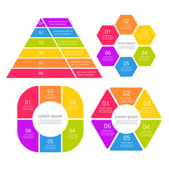 Vector Infographic 6 Elements Set. Pyramid, Hexagon, Rectangle Templates Collection.