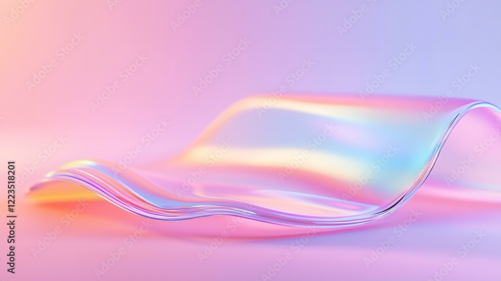 Wall mural fluid abstract wave design with iridescent pastel gradient in soft focus
