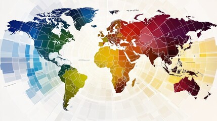 Colorful World Map Showing Global Regions and Countries