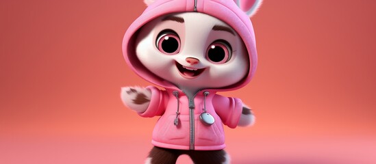 Fototapeta premium Adorable Pink Hooded Bunny: A 3D Rendered Cartoon Character
