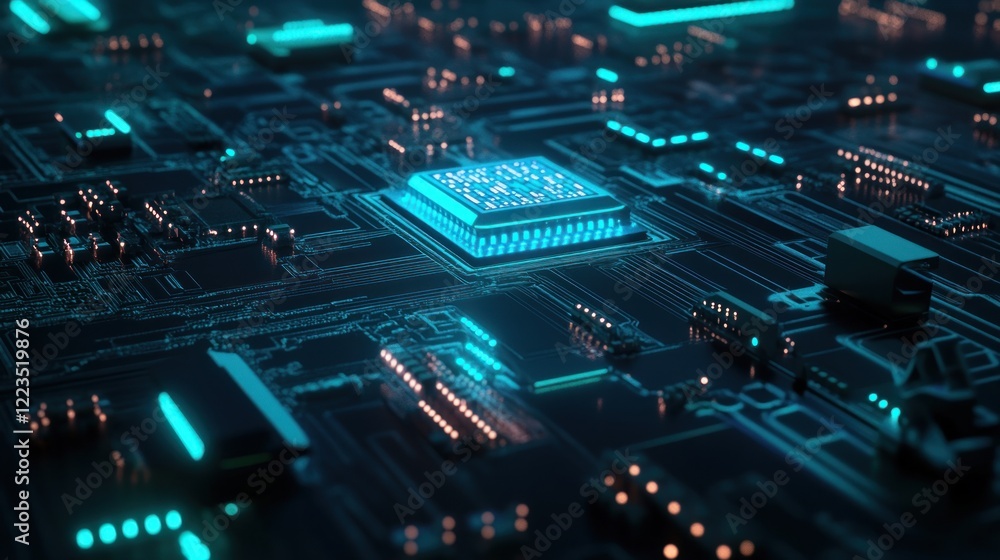 Poster Illuminated Central Processing Unit on Circuit Board