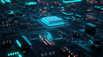 Obraz premium Illuminated Central Processing Unit on Circuit Board