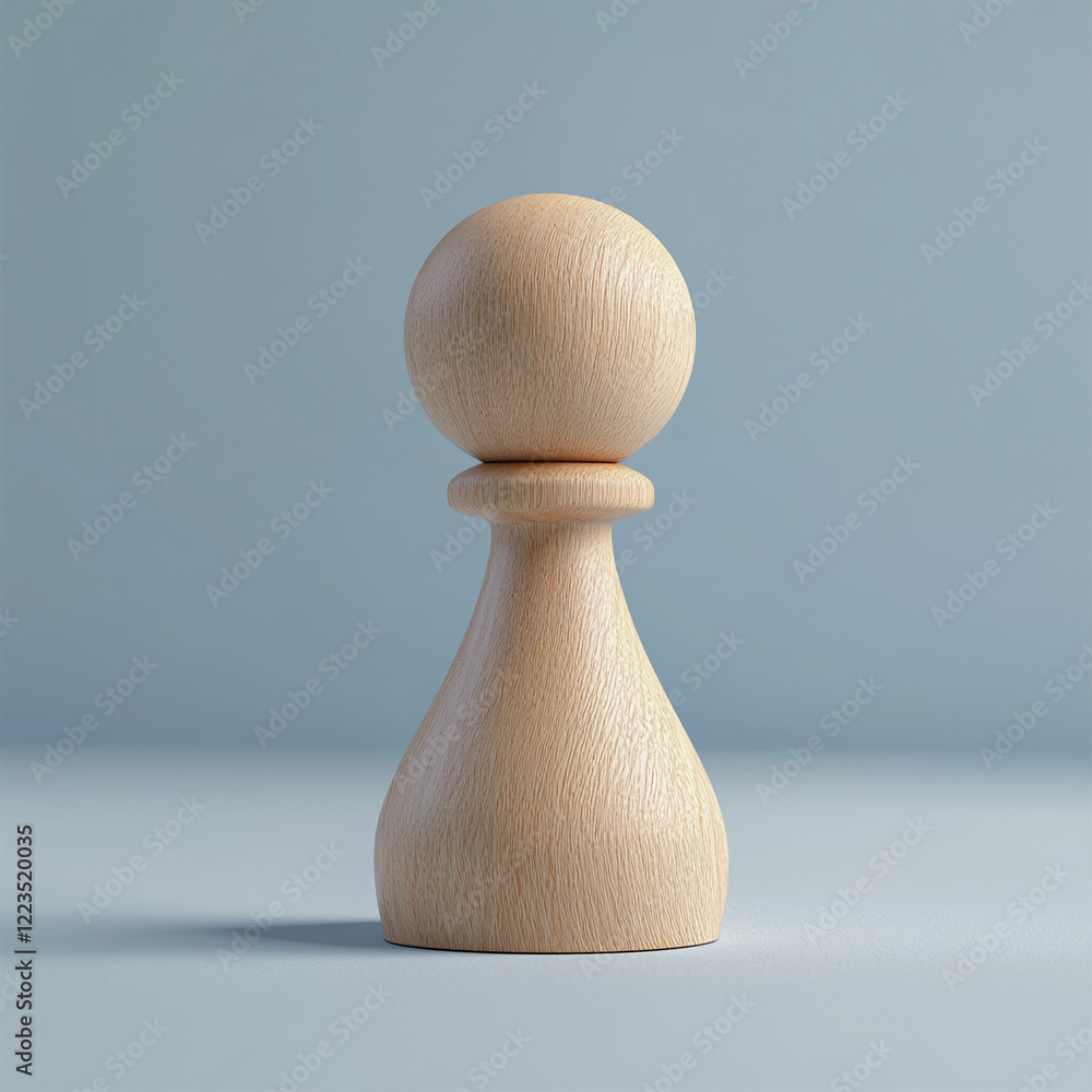 Poster A single wooden pawn chess piece with a smooth texture and simple design, standing against a solid blue background, symbolizing strategy and simplicity.