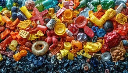 Colorful collection of recycled plastic pieces showcasing environmental awareness