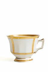 Gold and white teacup isolated on white.