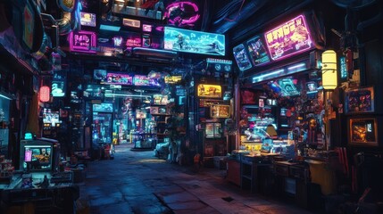 Fototapeta premium Cyberpunk Alleyway: Neon Dreamscapes of a Futuristic City