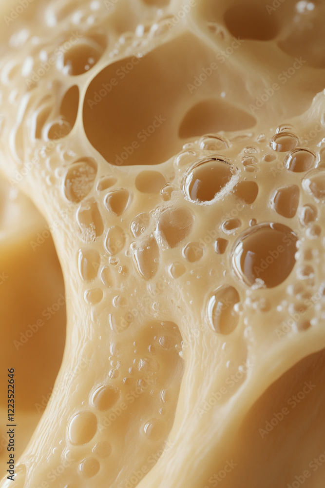 Poster Close-up image of milk droplets and bubbles with fluid motion. The milk splashes dynamically, symbolizing freshness, fluidity, and the essence of liquid beverages.