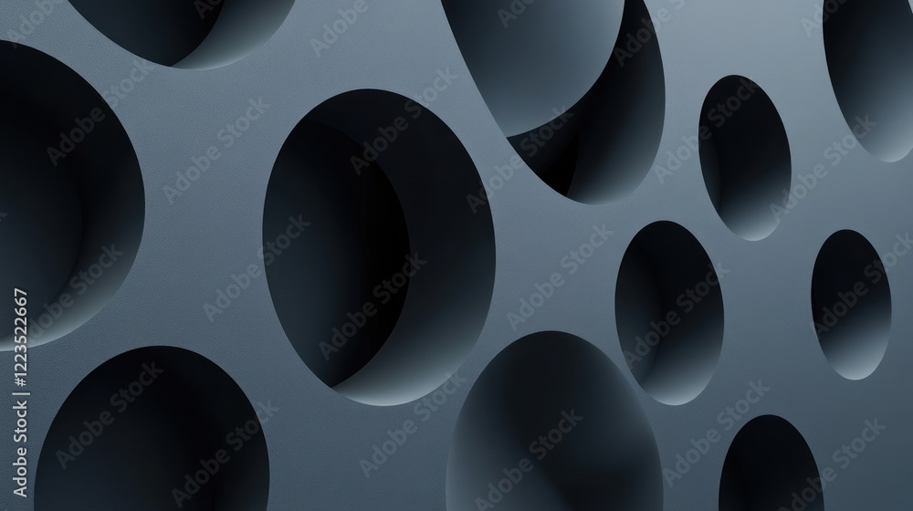 Poster abstract grey surface with circular cutouts