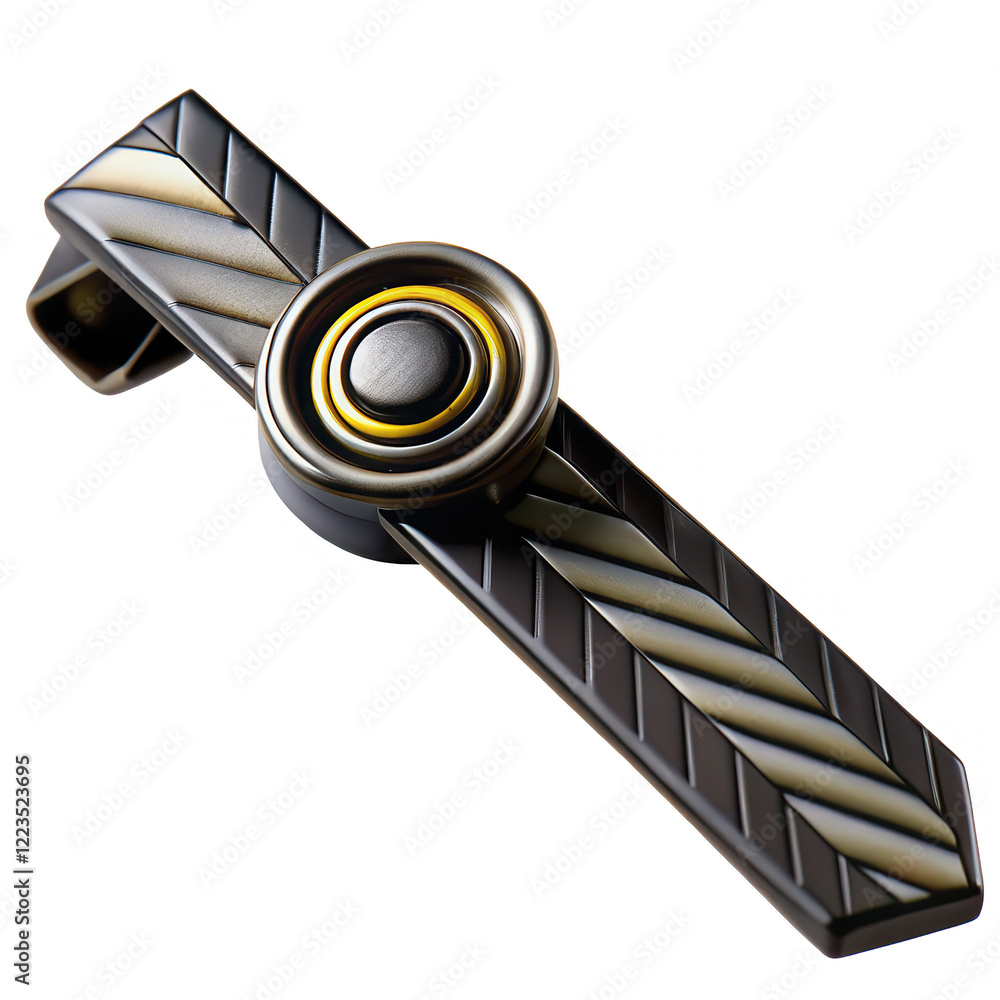 Poster a sleek 3d render of a fidget spinner showcasing a unique design with a dark color scheme. it appear