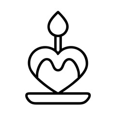 Heart-Shaped Candle with Flame Illustration - A minimalist line Art Icon of a heart-shaped candle with a small flame, symbolizing love and warmth.
