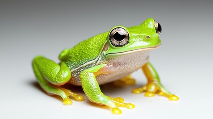 Obraz premium Green tree frog portrait, studio shot, neutral background, amphibian wildlife