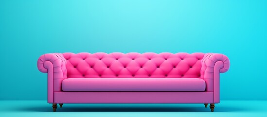 Pink Chesterfield Sofa against a Turquoise Wall: A Minimalist Interior Design