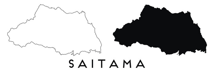 Saitama, Japan map outline and black silhouette vector