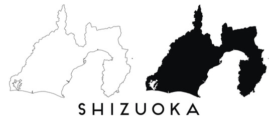 Shizuoka Japan map outline and black silhouette vector