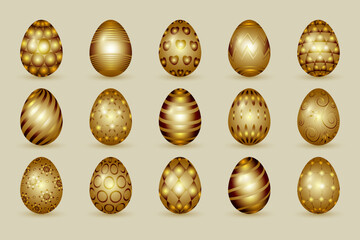 Set of golden luxury Easter eggs