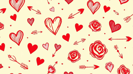Romantic hearts and roses