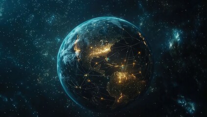 Obraz premium Global Network: Earth's Interconnectedness at Night