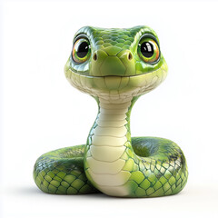 Cartoon green snake isolated on white background.