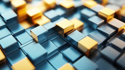Abstract Metallic Cubes: A Symphony of Blue and Gold