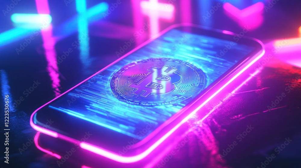 Poster bitcoin cryptocurrency displayed on a smartphone screen