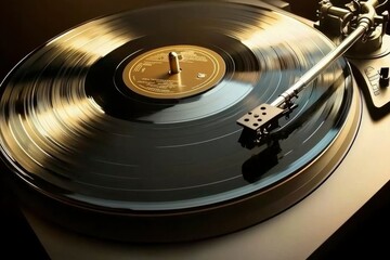 Gold Vinyl Record Spinning On Turntable