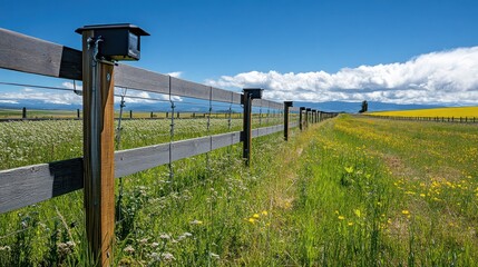 Serene Farmland Fence Line under a Summer Sky
