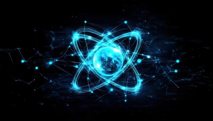 Obraz premium Quantum Atom Global Network: Futuristic Digital Art