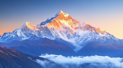 Obraz premium Majestic peaks of a snow-capped mountain at sunrise