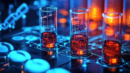 Futuristic drug development quantum-enhanced solutions laboratory digital art sci-fi atmosphere close-up view innovation