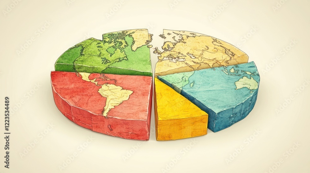 Aufkleber A segmented world map pie chart displays global divisions