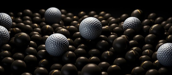 White Golf Balls Amongst Black Spheres: A Striking Contrast in Texture and Color
