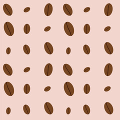 Flat-style seamless pattern with coffee beans on a brown background. Perfect for cafe branding, packaging, textiles, or digital designs.